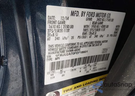 2015 Ford Expedition Limited from USA, damaged, VIN 1FMJU2AT0FEF18601